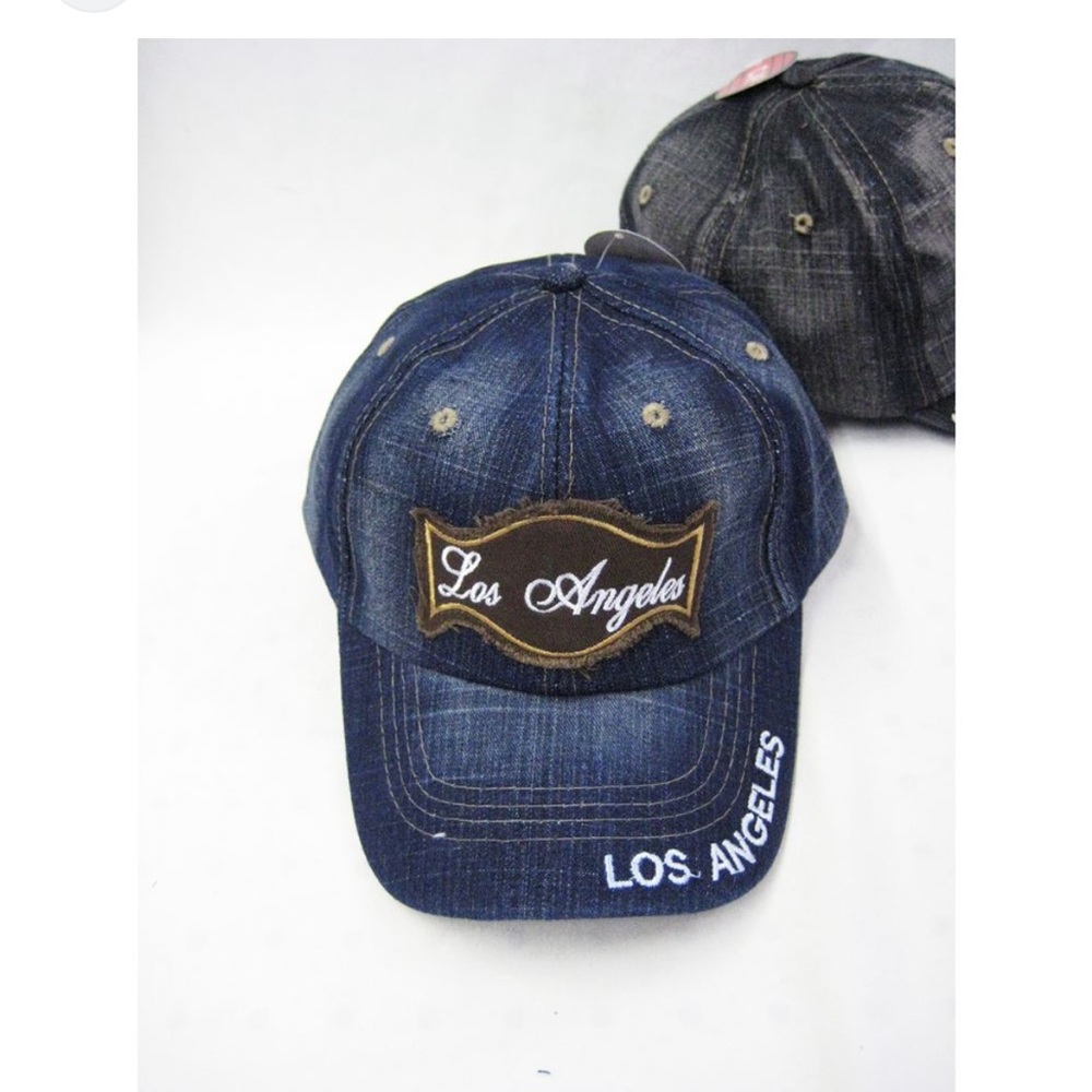 - New Women’s jean dark wash hat that reads Los Angeles